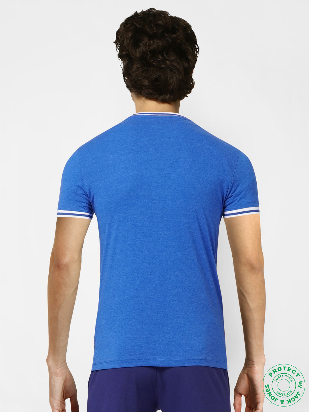 Blue Contrast Tipping Crew Neck T-shirt