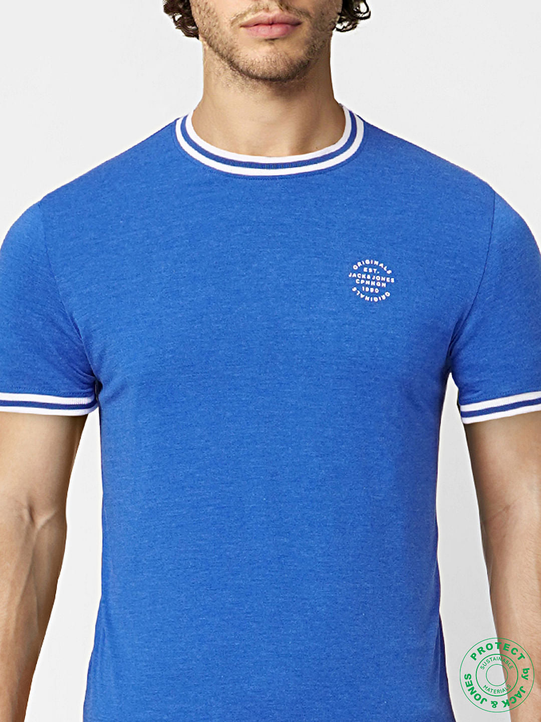 Blue Contrast Tipping Crew Neck T-shirt