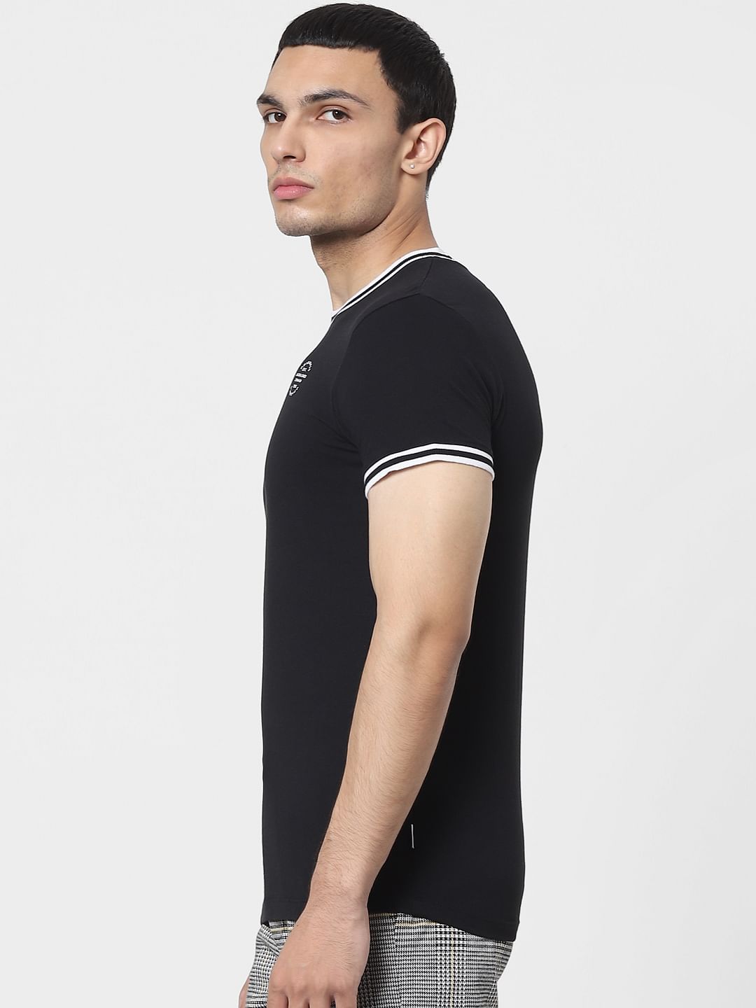 Black Contrast Tipping Crew Neck T-shirt