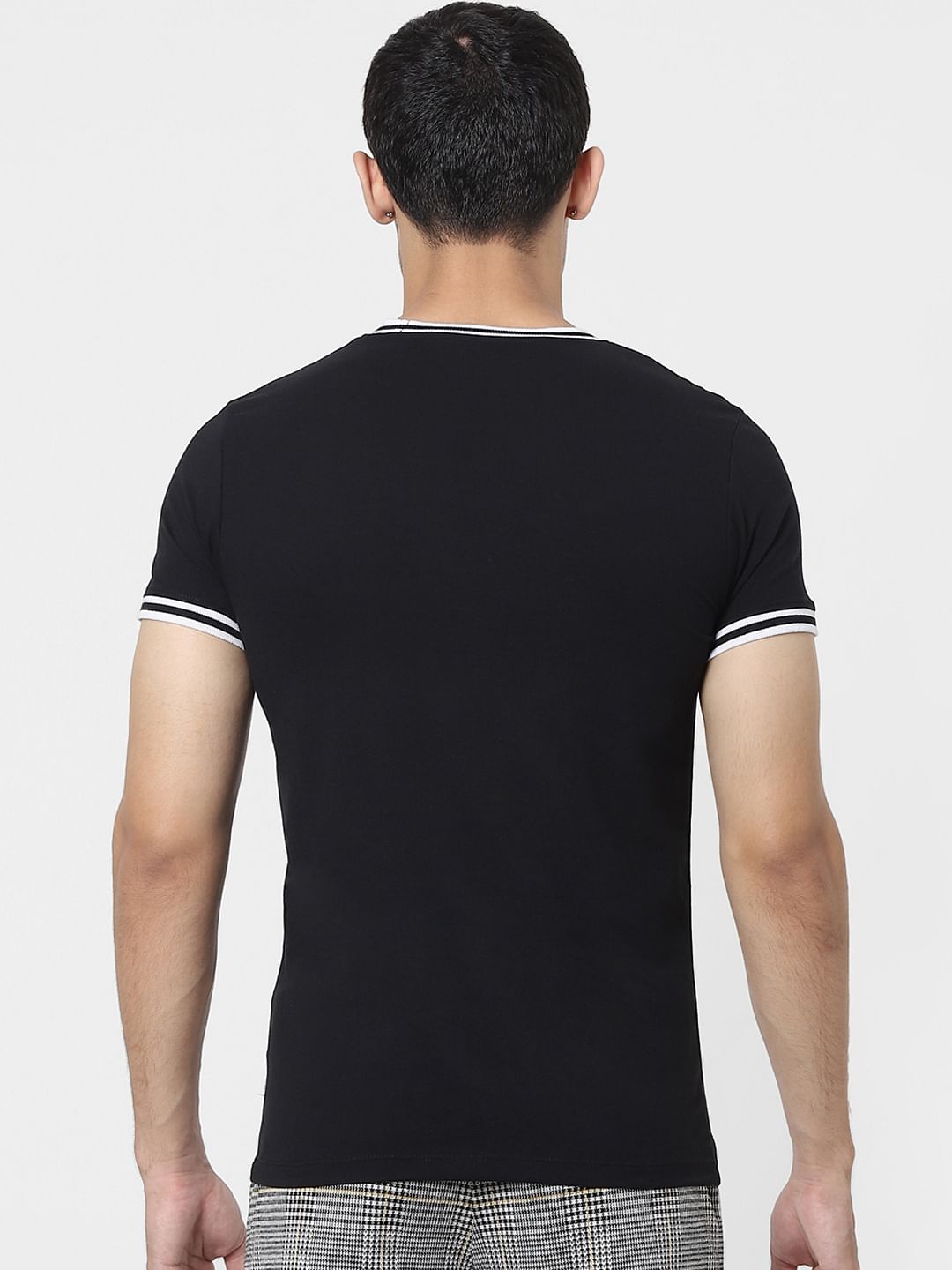 Black Contrast Tipping Crew Neck T-shirt