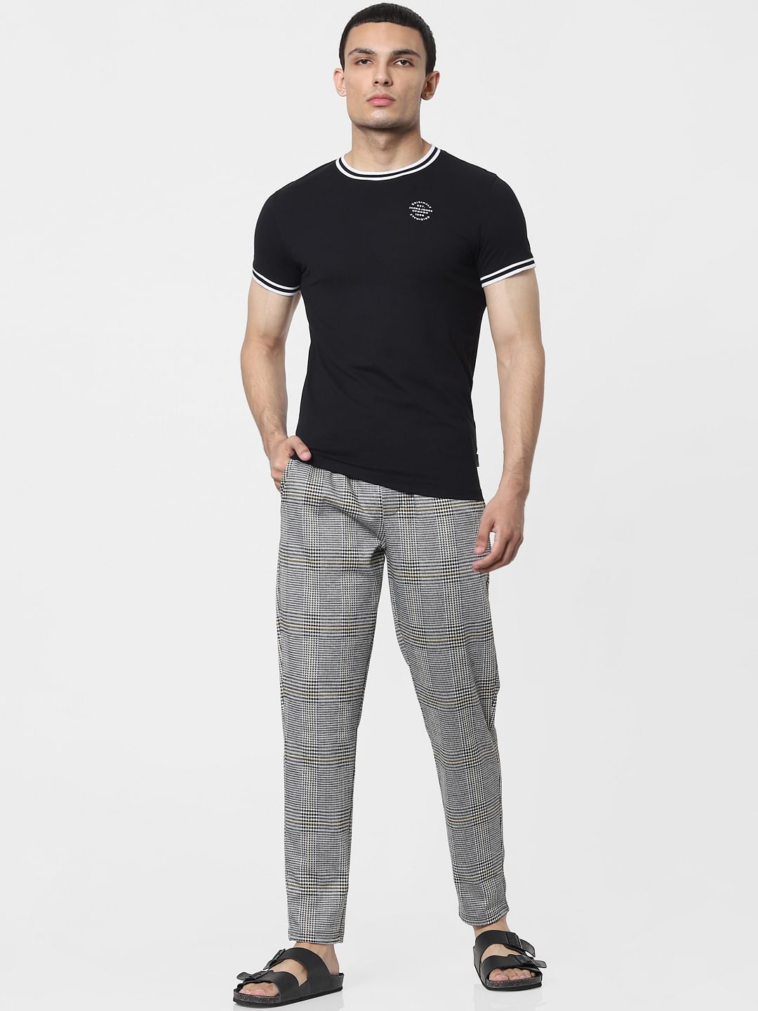 Black Contrast Tipping Crew Neck T-shirt