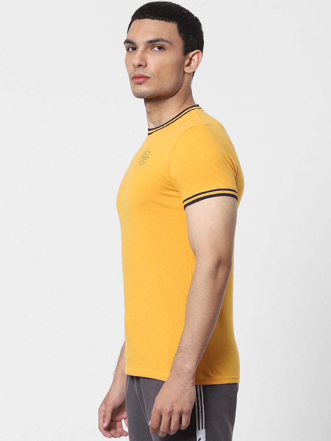 Yellow Contrast Tipping Crew Neck T-shirt
