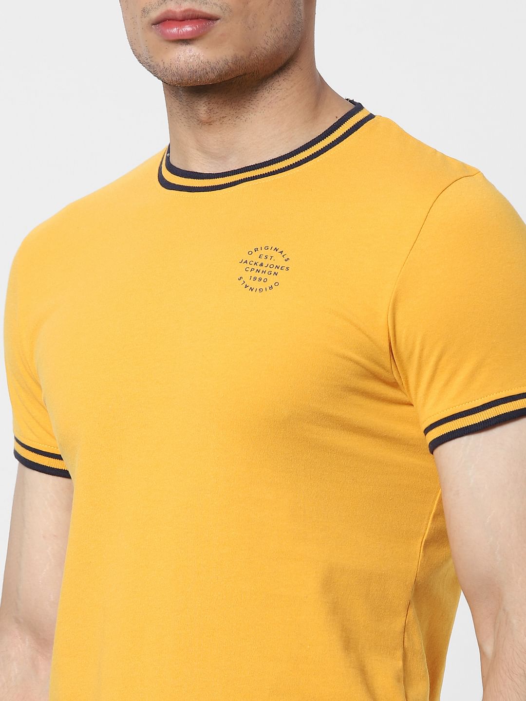 Yellow Contrast Tipping Crew Neck T-shirt