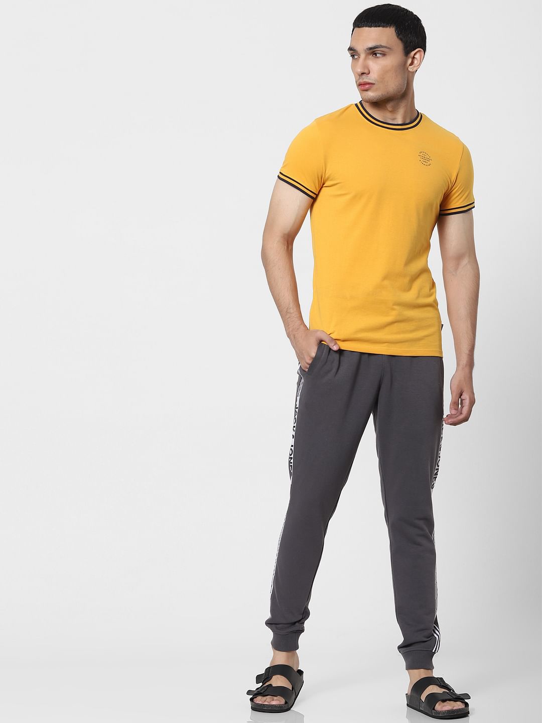 Yellow Contrast Tipping Crew Neck T-shirt