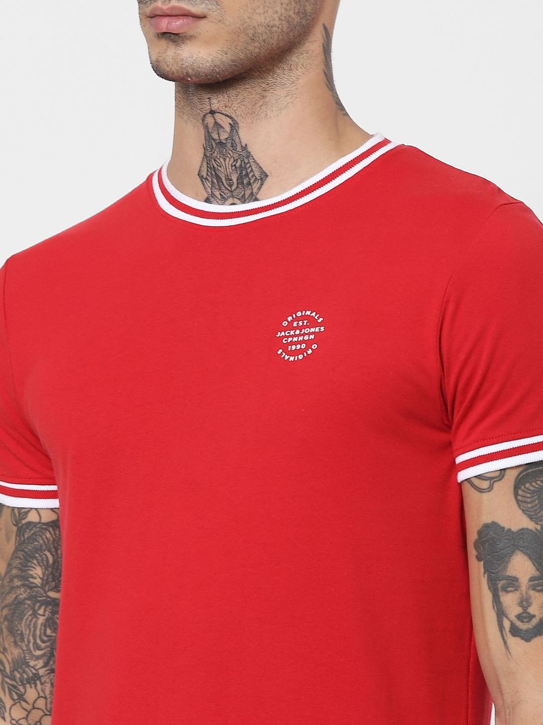 Red Contrast Tipping Crew Neck T-shirt
