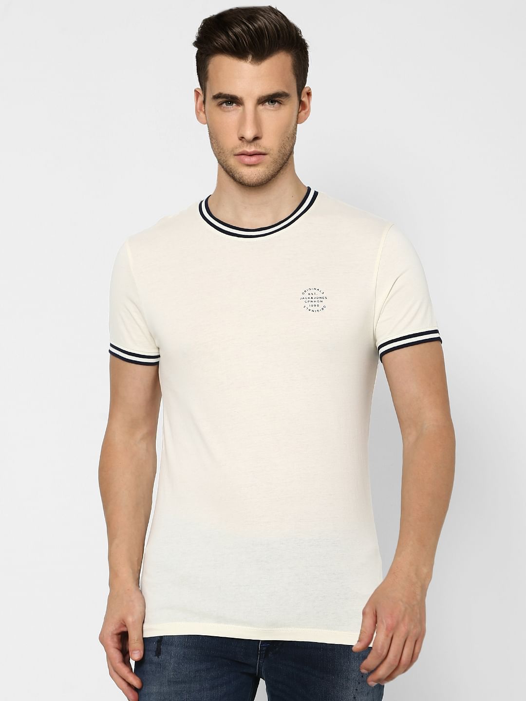 White Contrast Tipping Crew Neck T-shirt
