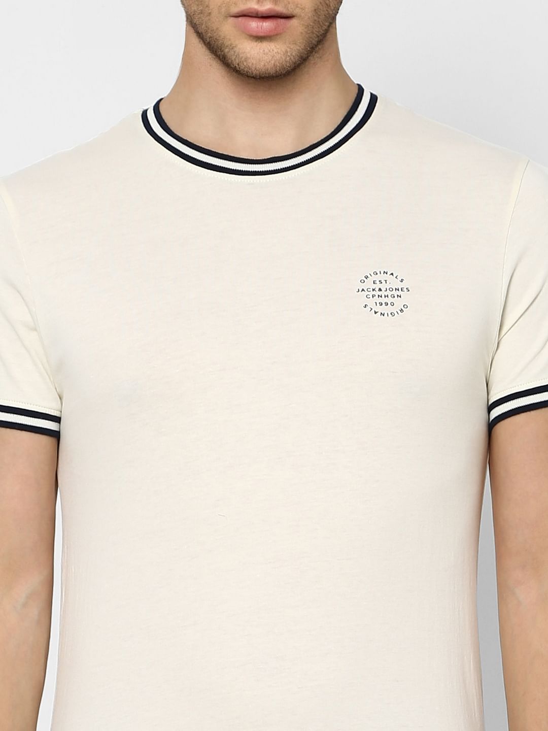White Contrast Tipping Crew Neck T-shirt