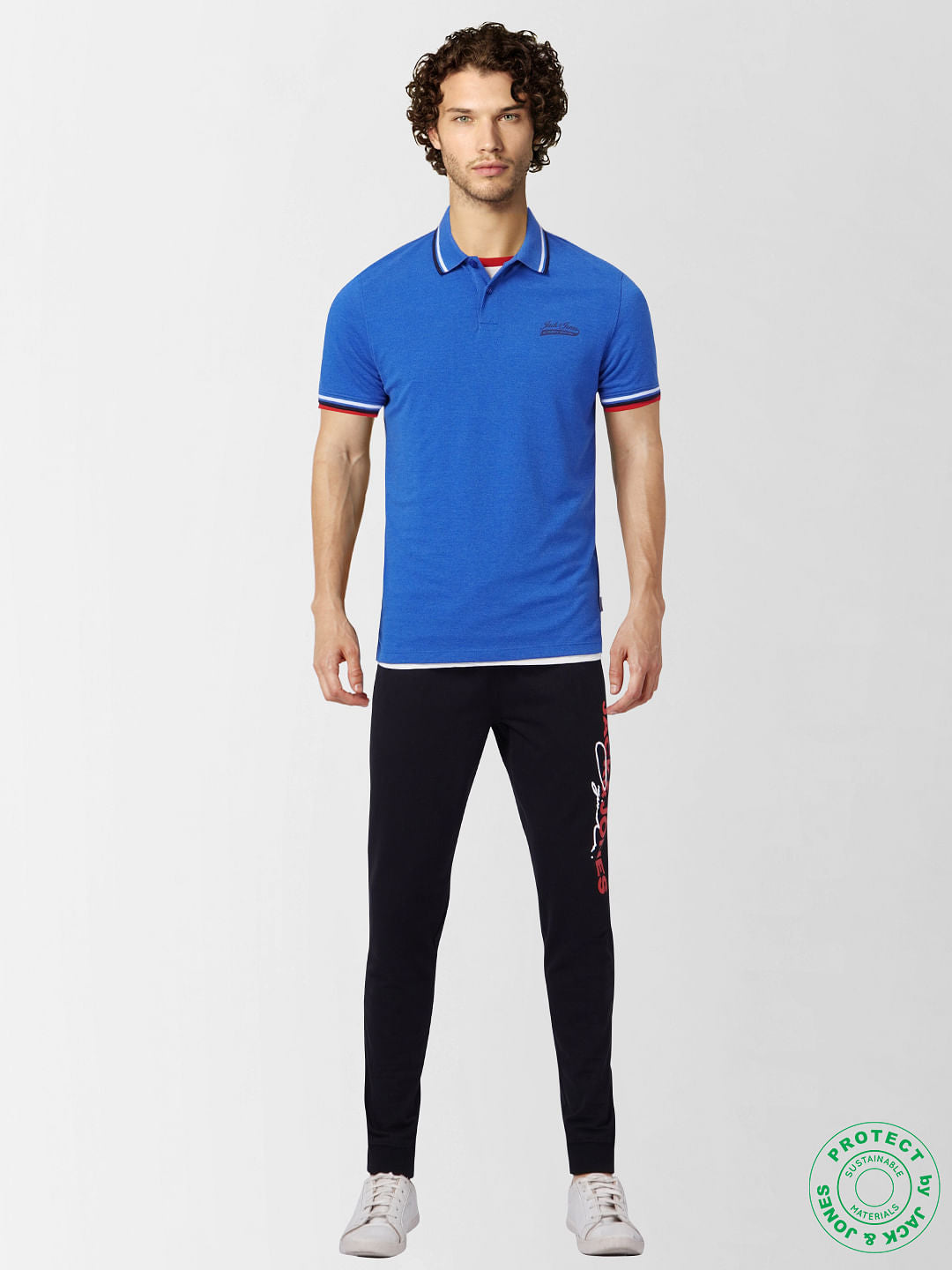 Blue Contrast Tipping Polo Neck T-shirt - S