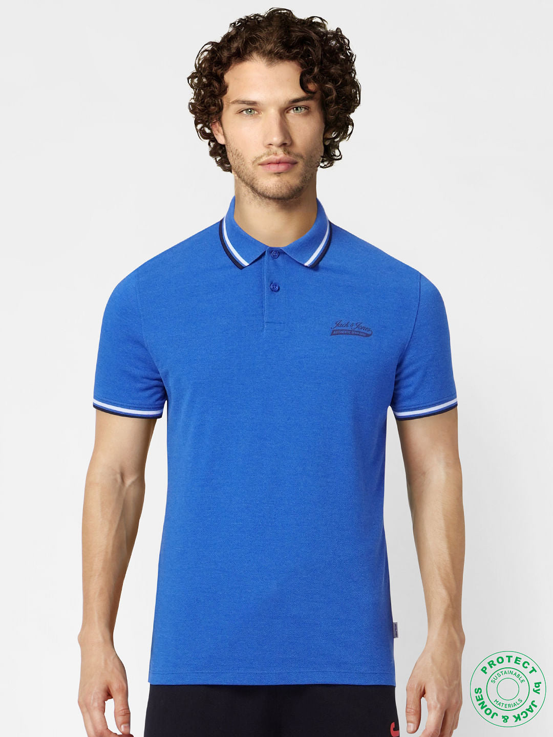 Blue Contrast Tipping Polo Neck T-shirt
