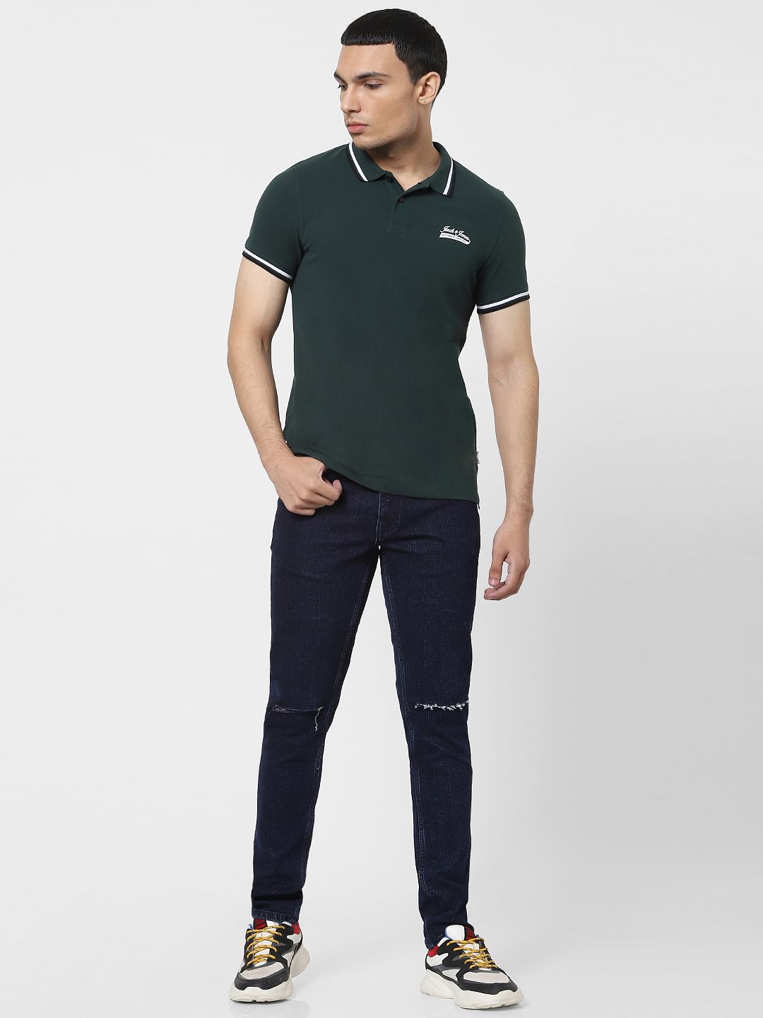 Green Contrast Tipping Polo T-shirt - S