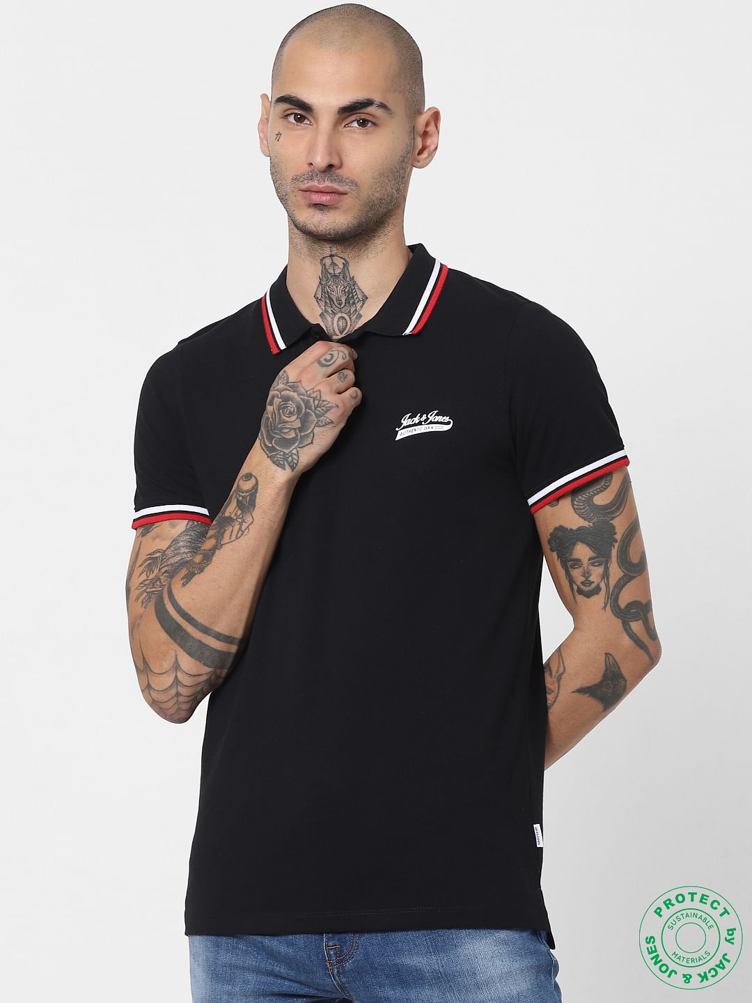 Black Contrast Tipping Polo T-shirt