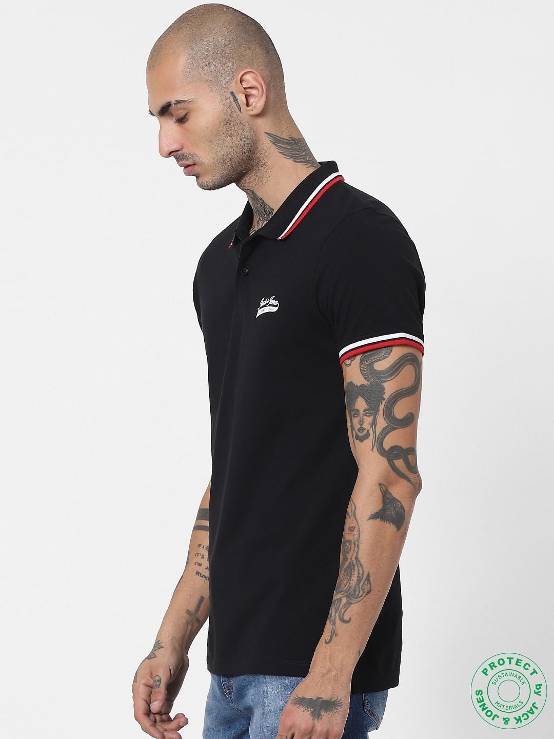 Black Contrast Tipping Polo T-shirt