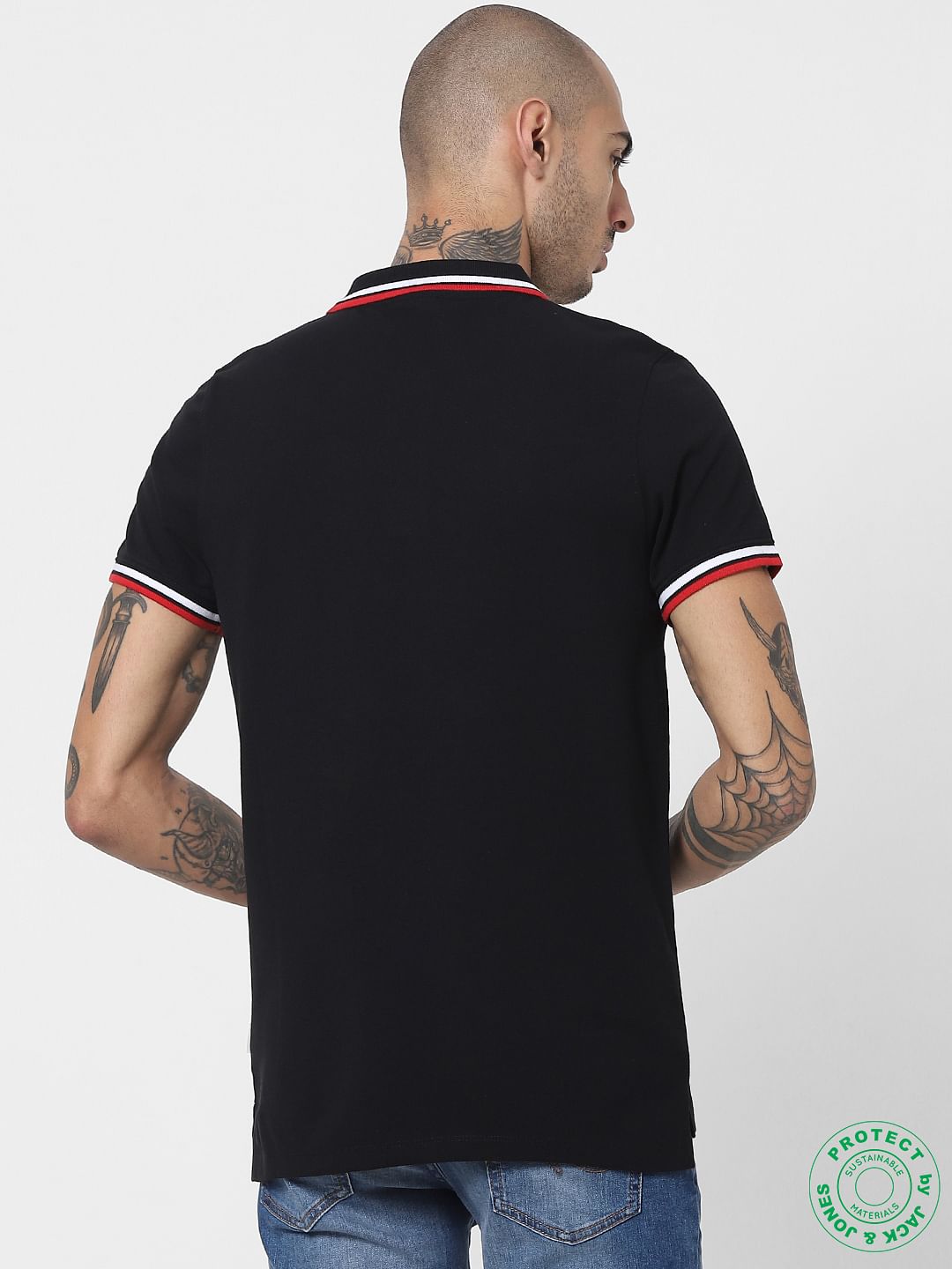 Black Contrast Tipping Polo T-shirt