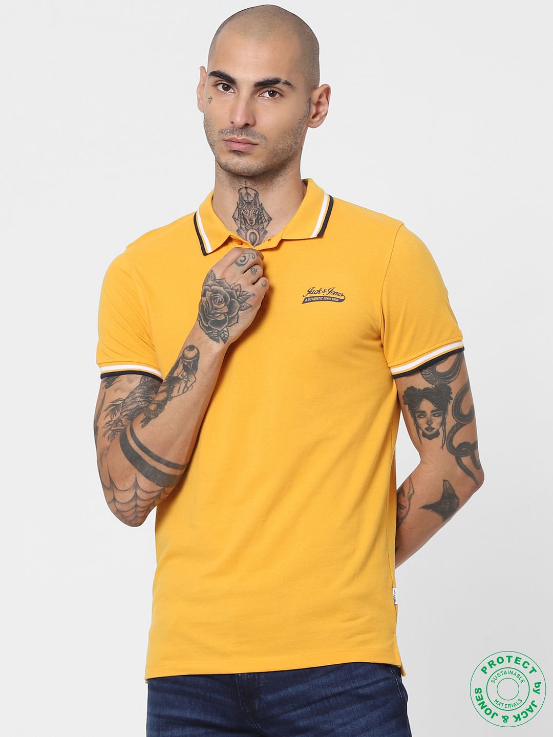 Yellow Contrast Tipping Polo T-shirt