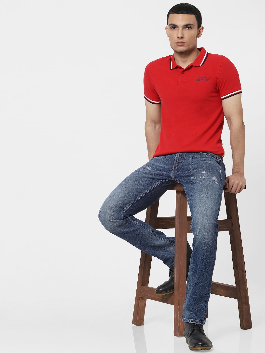 Red Contrast Tipping Polo T-shirt - S
