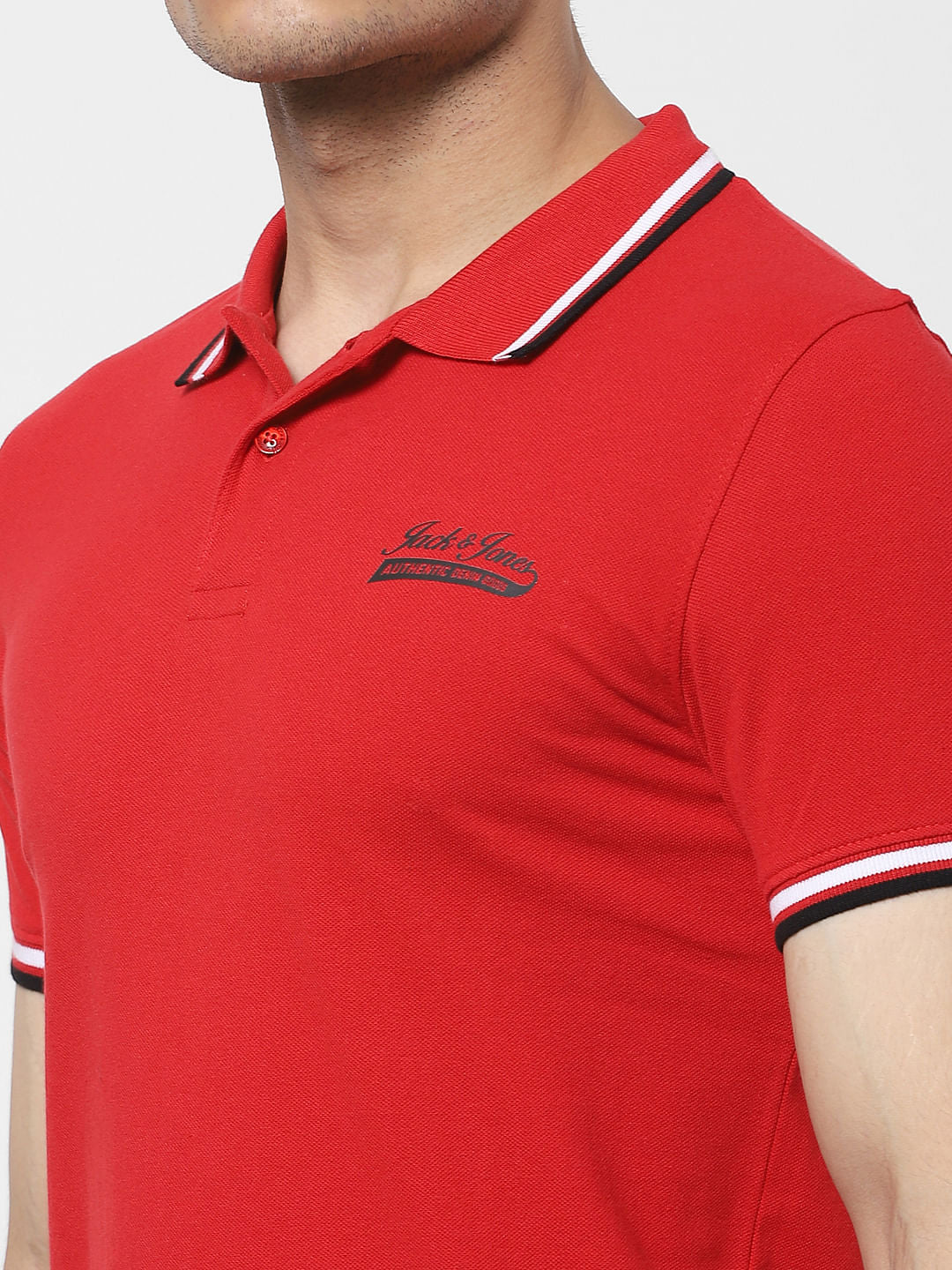 Red Contrast Tipping Polo T-shirt