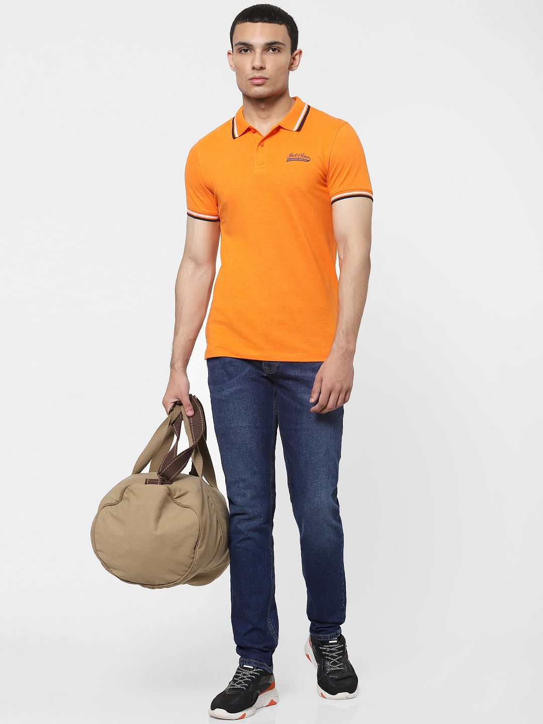 Orange Contrast Tipping Polo T-shirt - S