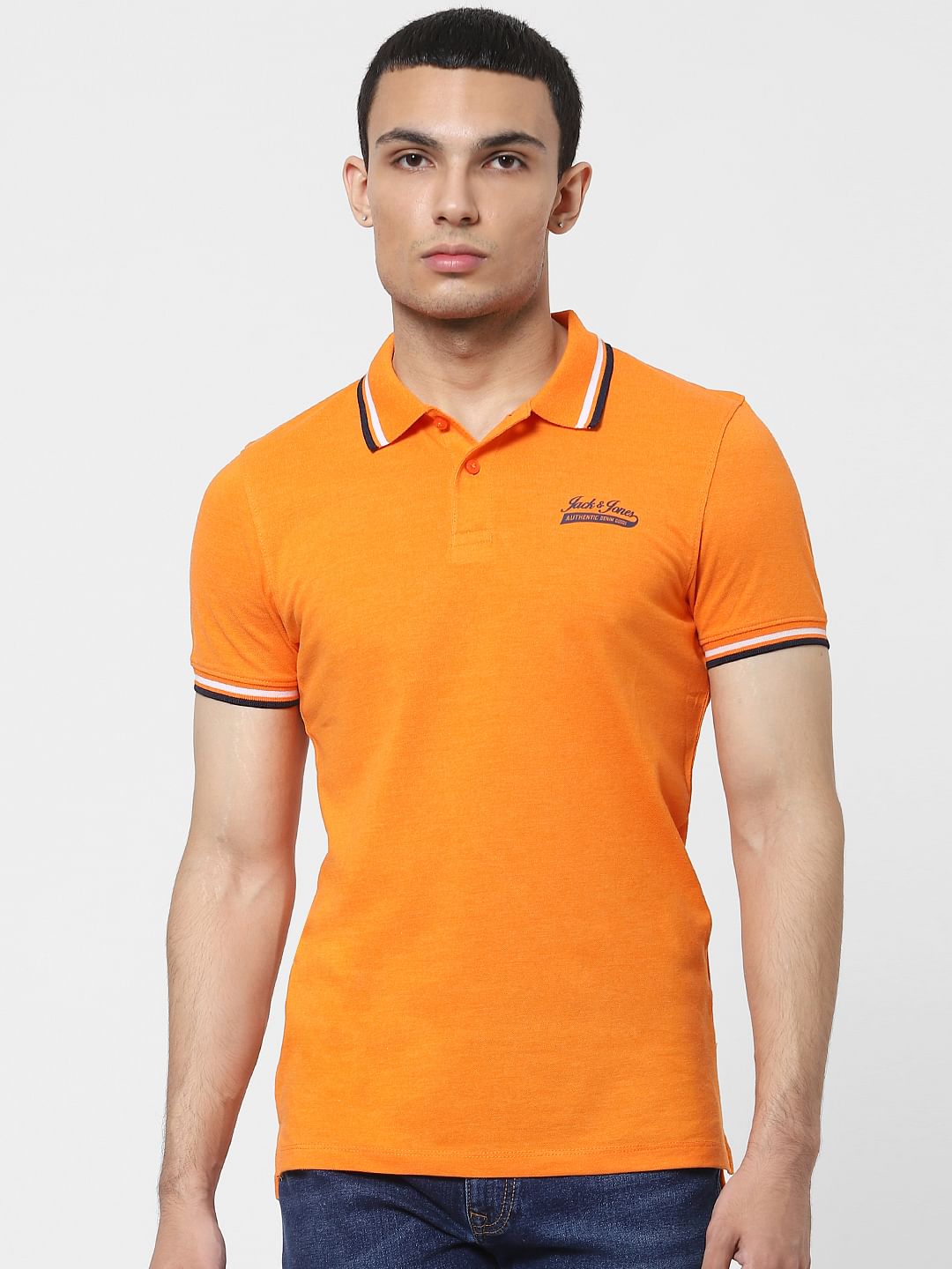 Orange Contrast Tipping Polo T-shirt