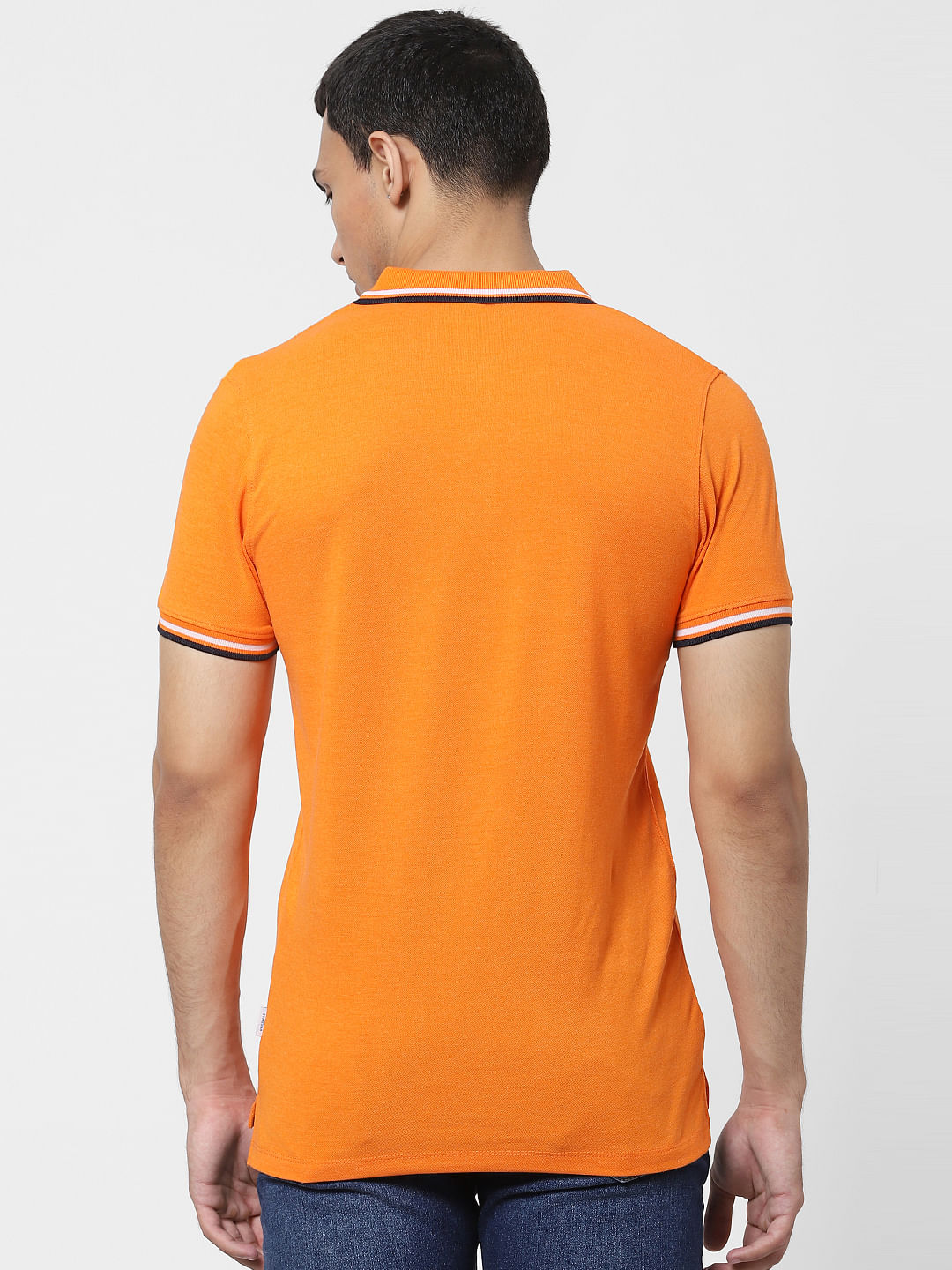 Orange Contrast Tipping Polo T-shirt