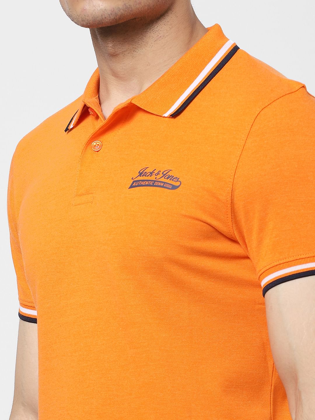 Orange Contrast Tipping Polo T-shirt