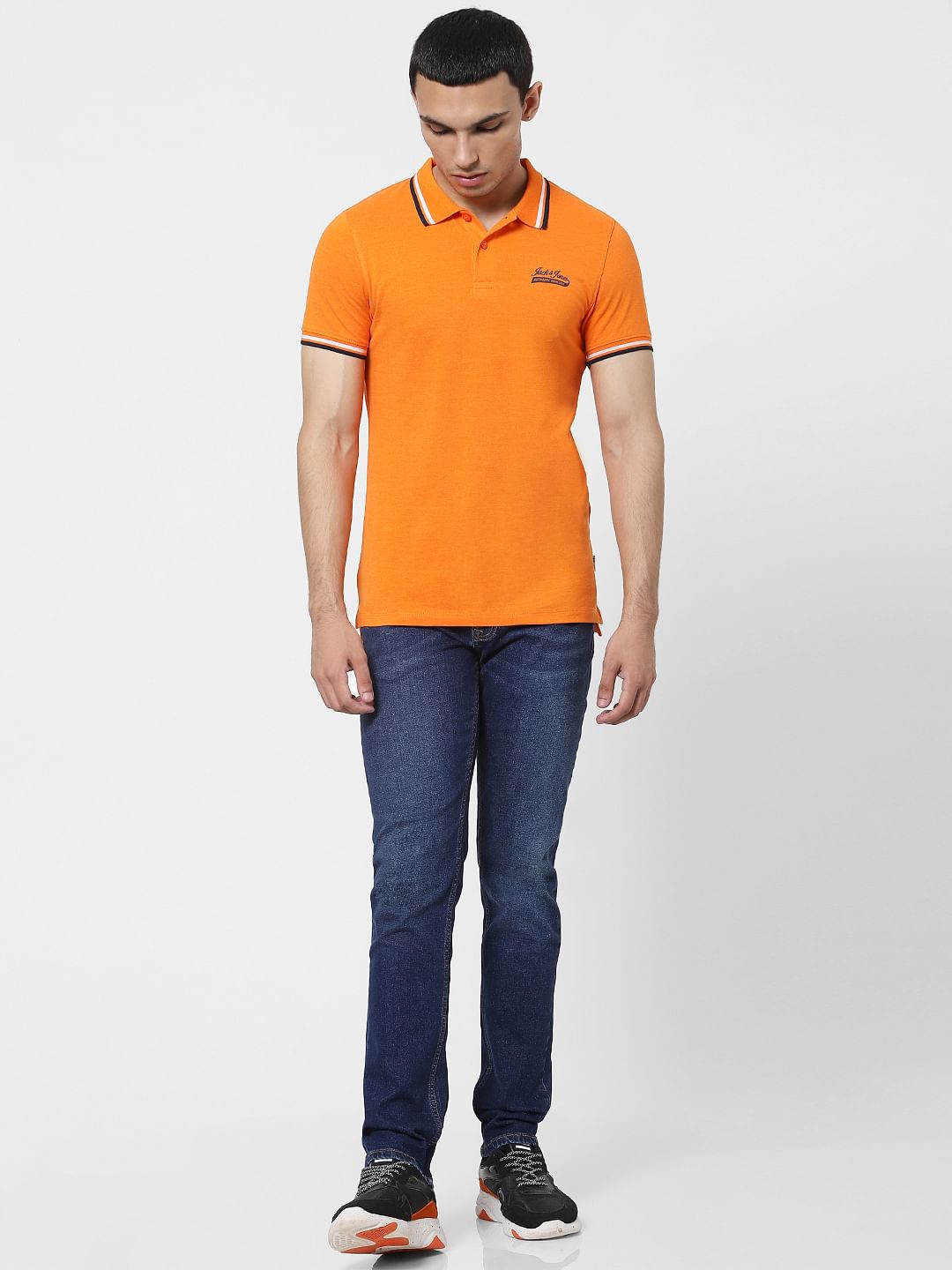 Orange Contrast Tipping Polo T-shirt