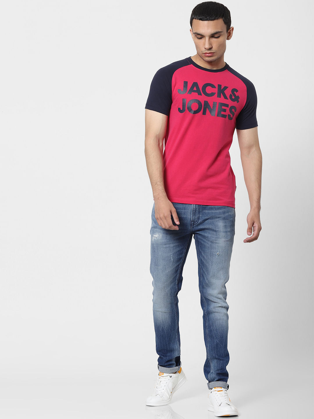 Pink Logo Print Crew Neck T-shirt