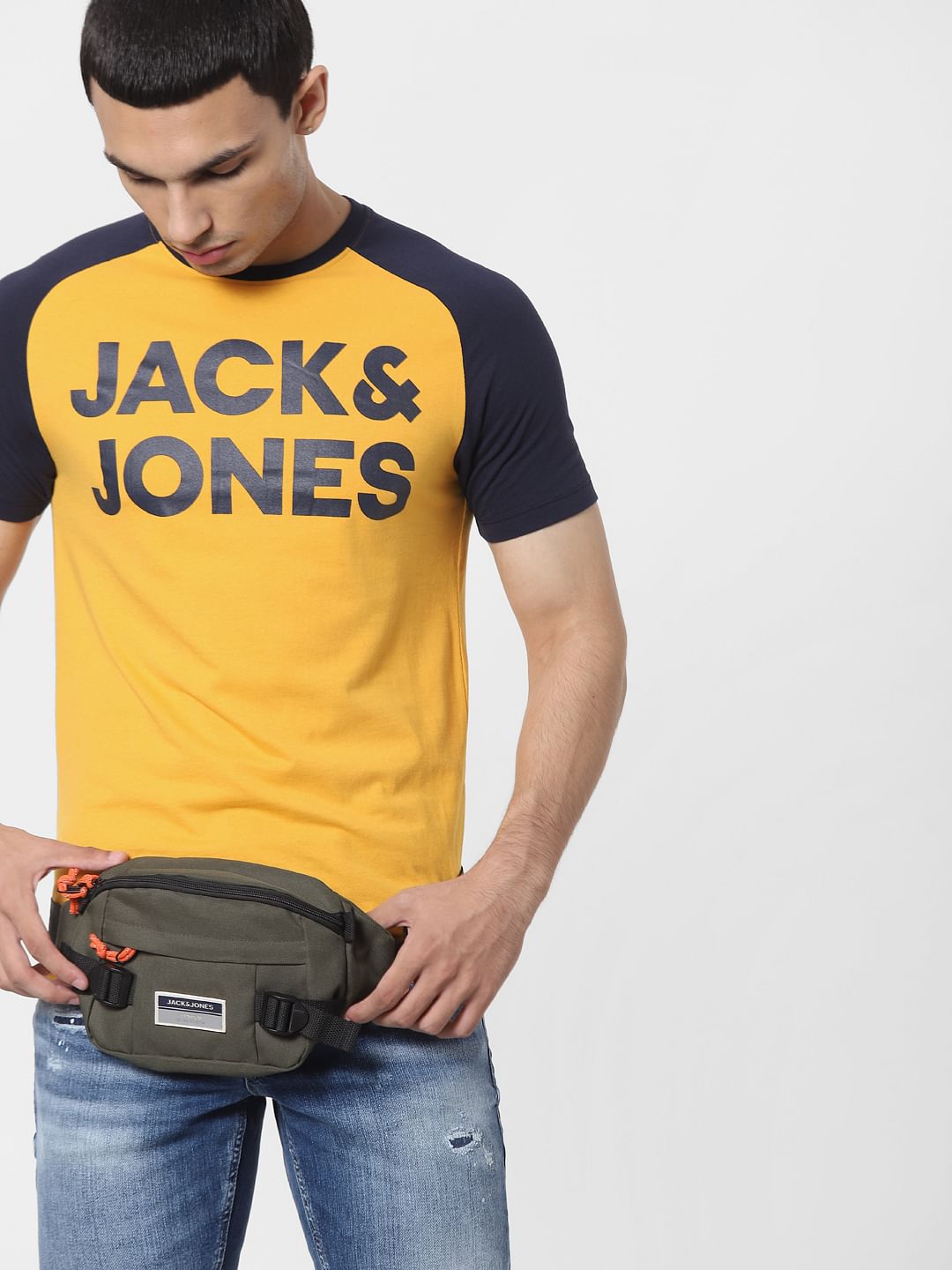 Yellow Logo Print Crew Neck T-shirt - S