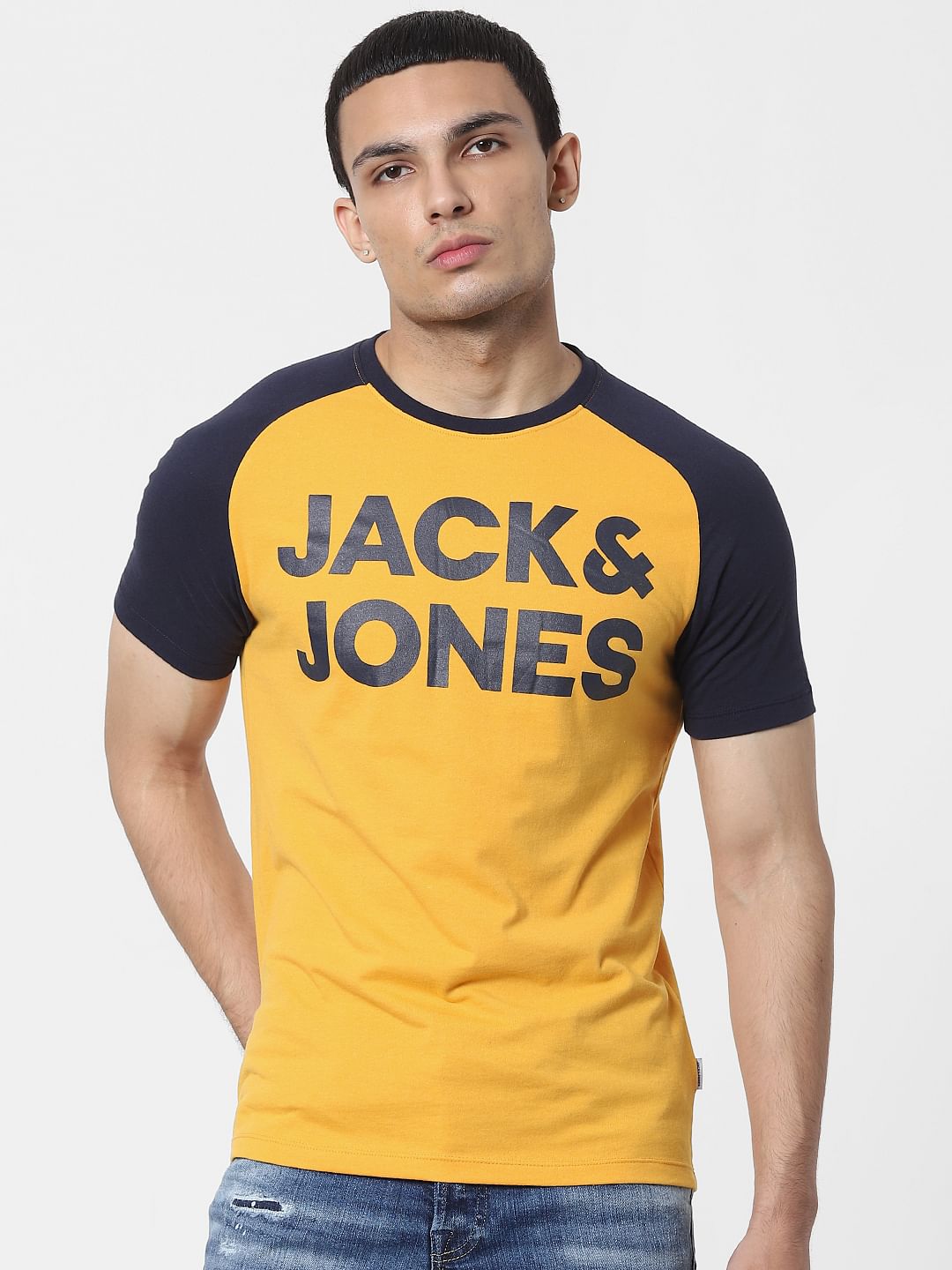 Yellow Logo Print Crew Neck T-shirt