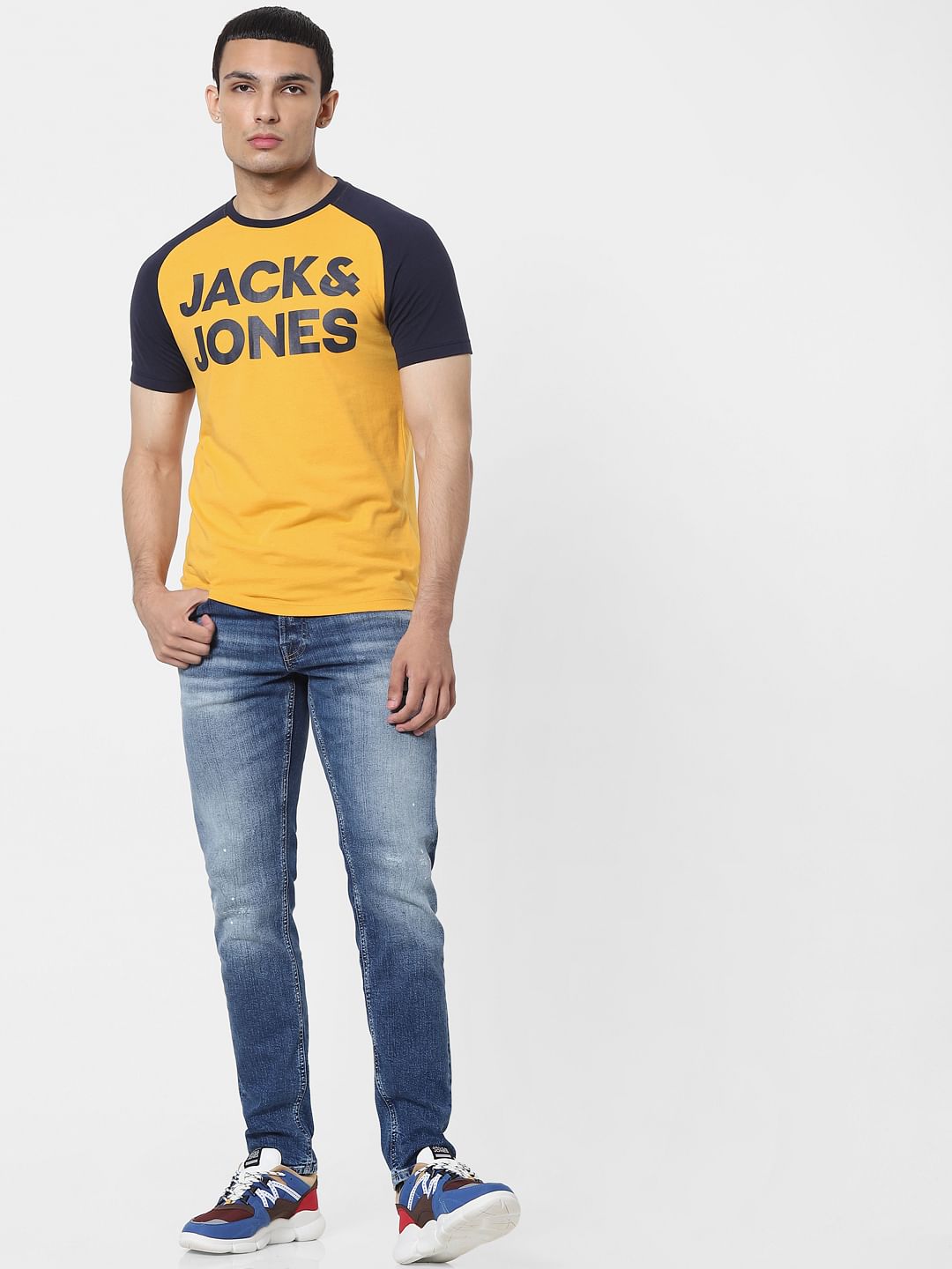 Yellow Logo Print Crew Neck T-shirt