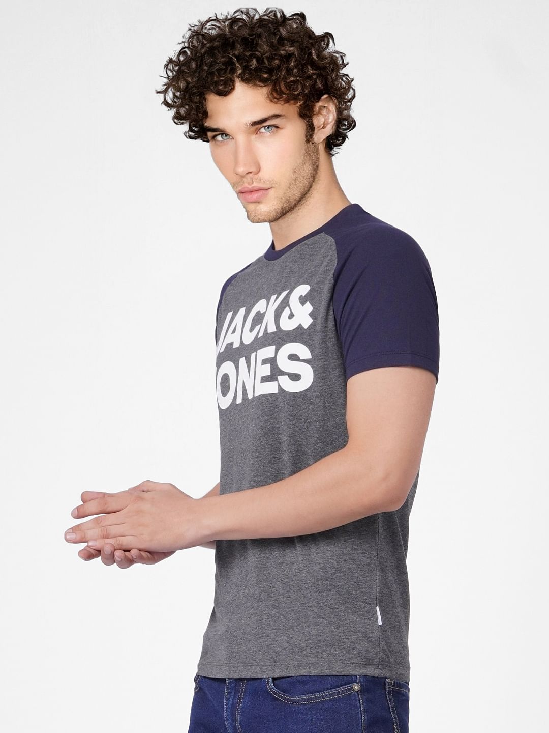 Grey Logo Print Crew Neck T-shirt