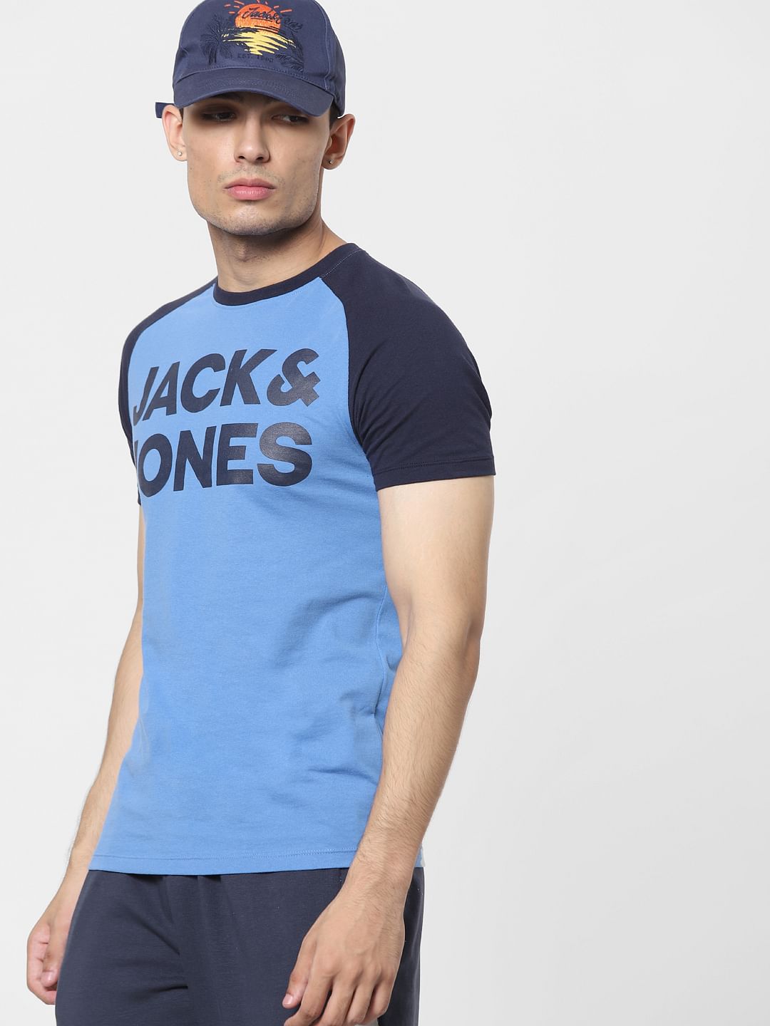 Blue Logo Print Crew Neck T-shirt - S