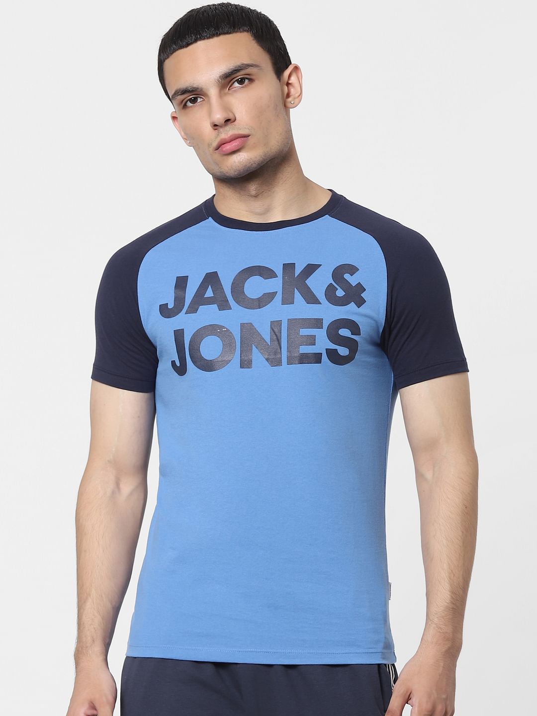 Blue Logo Print Crew Neck T-shirt