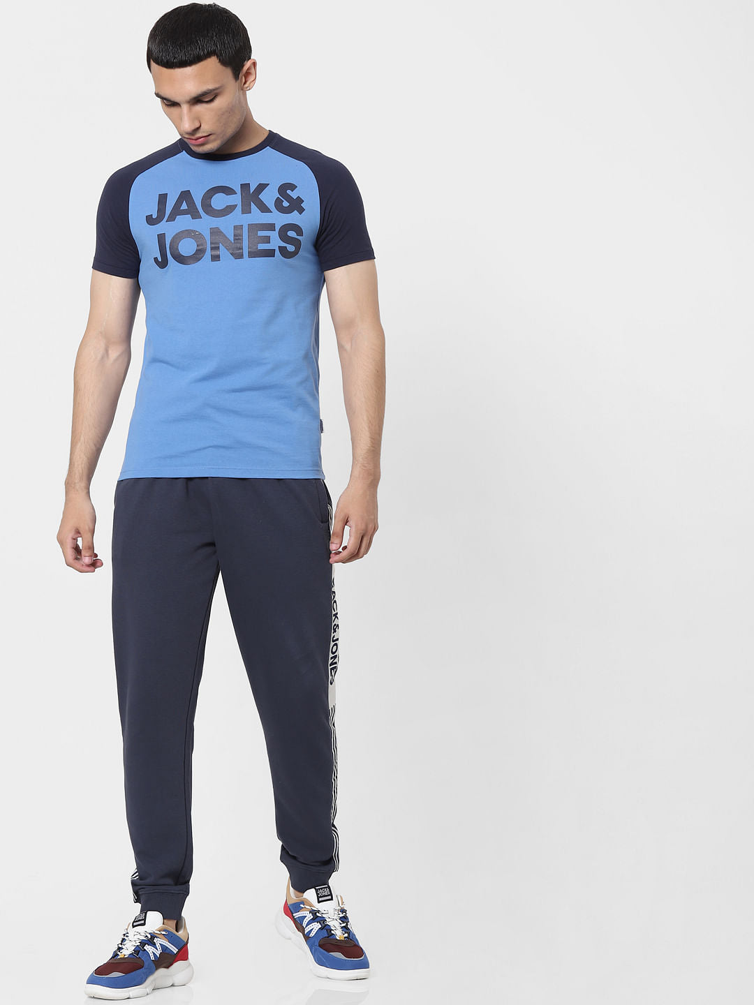 Blue Logo Print Crew Neck T-shirt