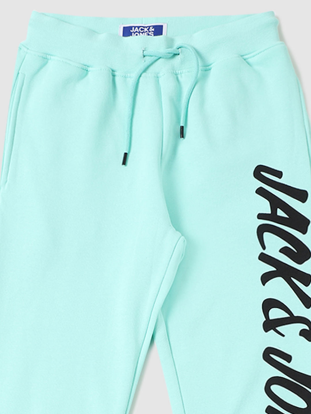 Boys Green Low Rise Logo Print Sweatpants