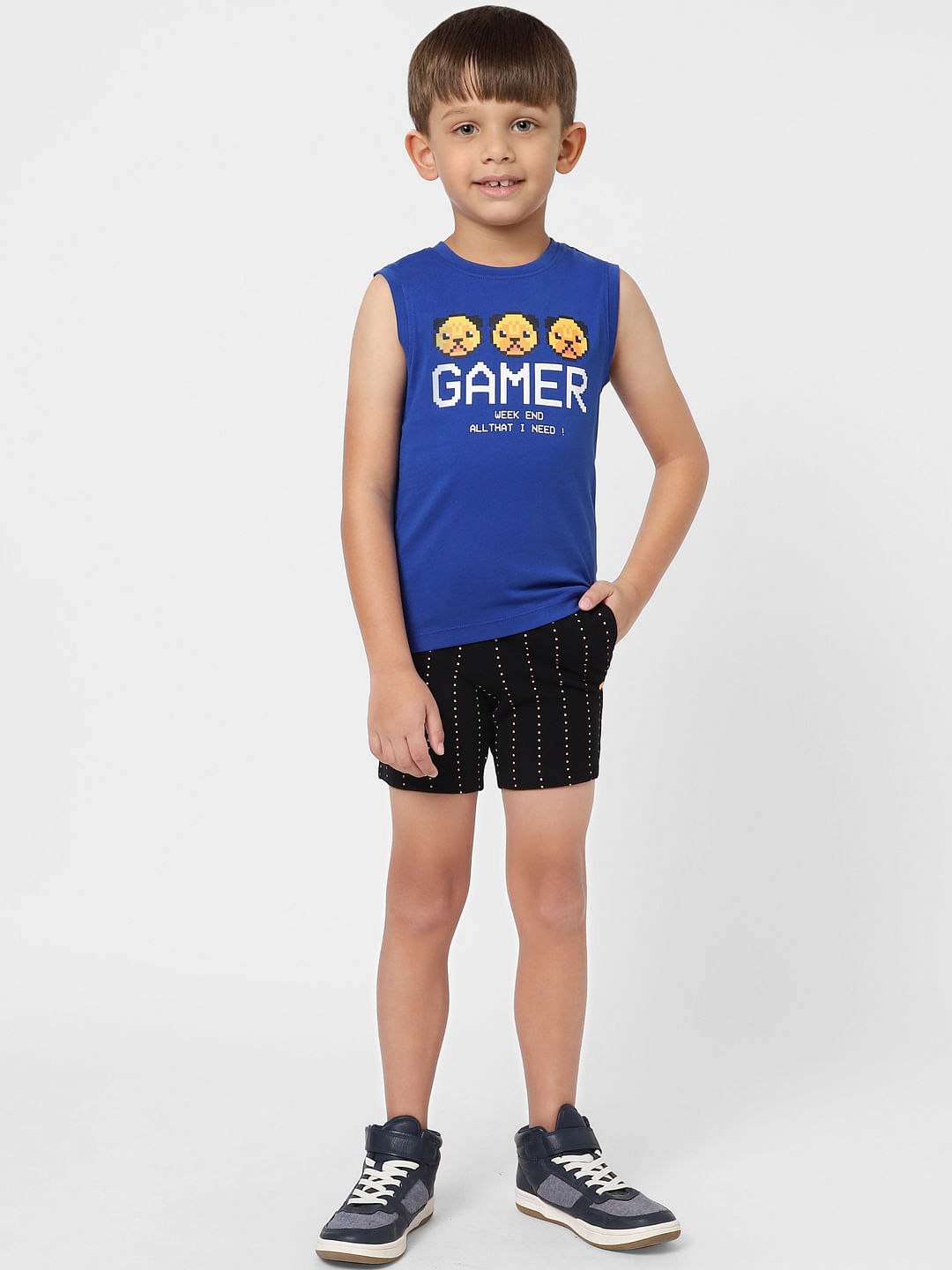 Boys Blue Graphic Print Sleeveless T-shirt