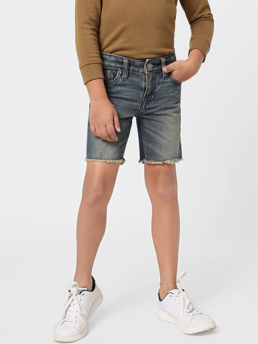 Boys Dark Blue Mid Rise Denim Shorts