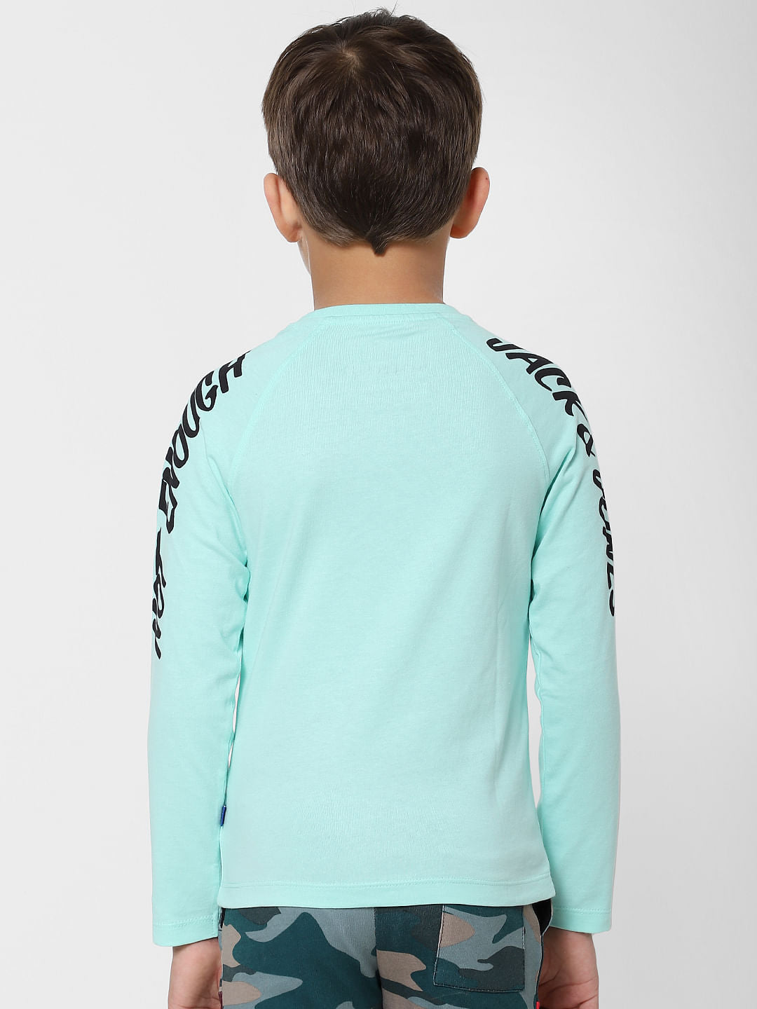 Boys Green Logo Print Full Sleeves T-shirt