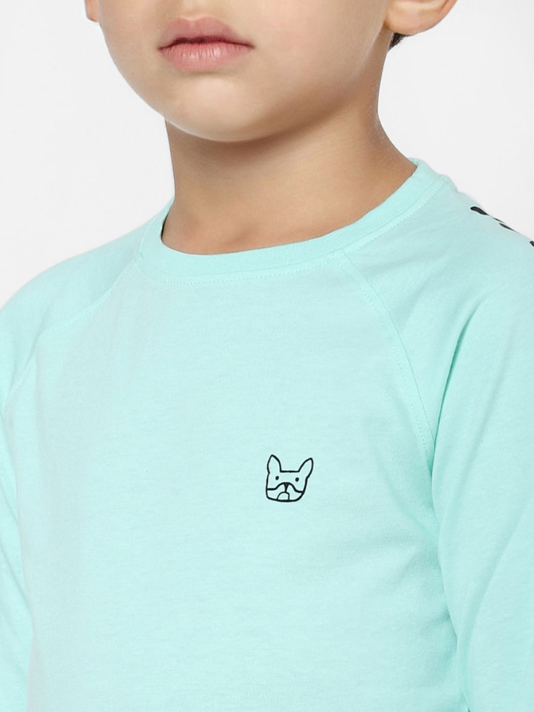 Boys Green Logo Print Full Sleeves T-shirt