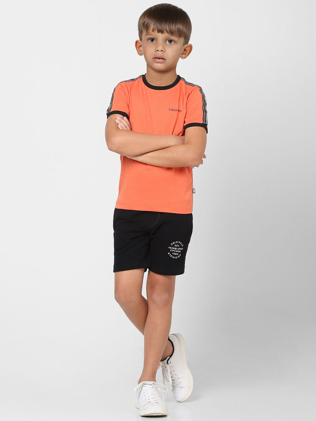 Boys Orange Tape Detail Crew Neck T-shirt