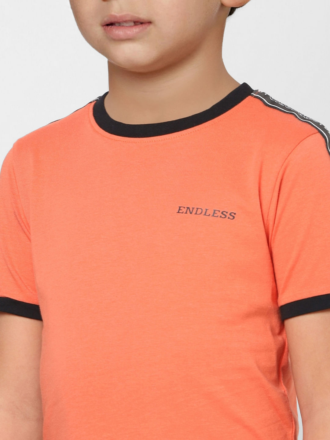 Boys Orange Tape Detail Crew Neck T-shirt