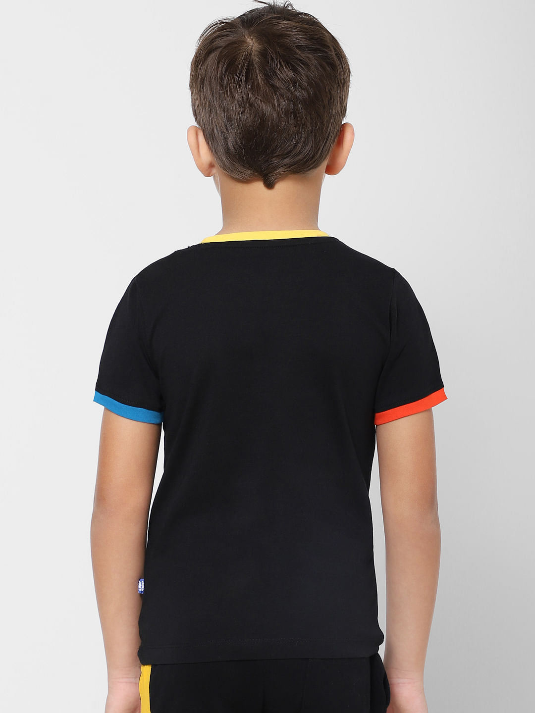 Boys Black Contrast Tipping Crew Neck T-shirt