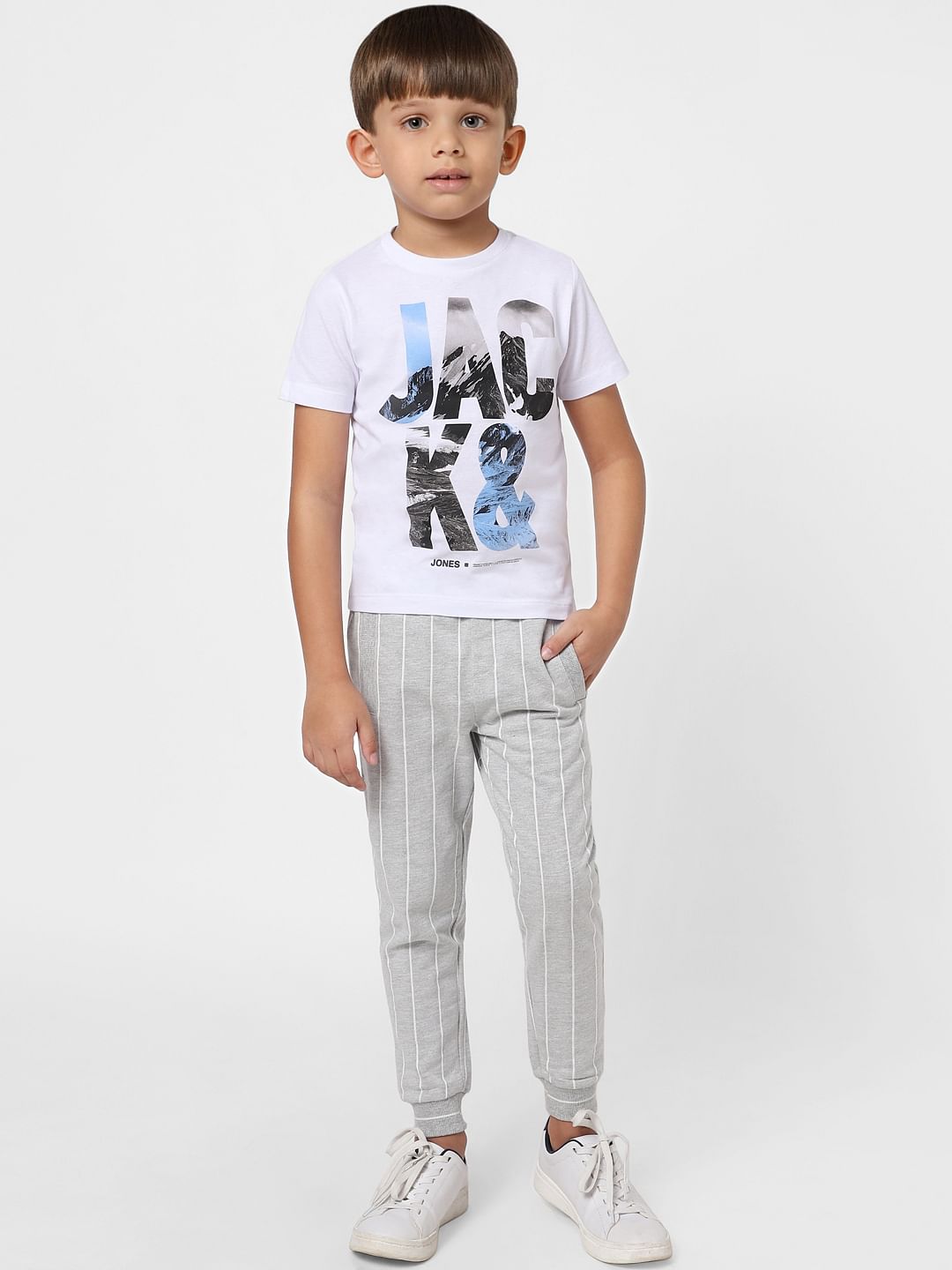 Boys White Graphic Print Crew Neck T-shirt