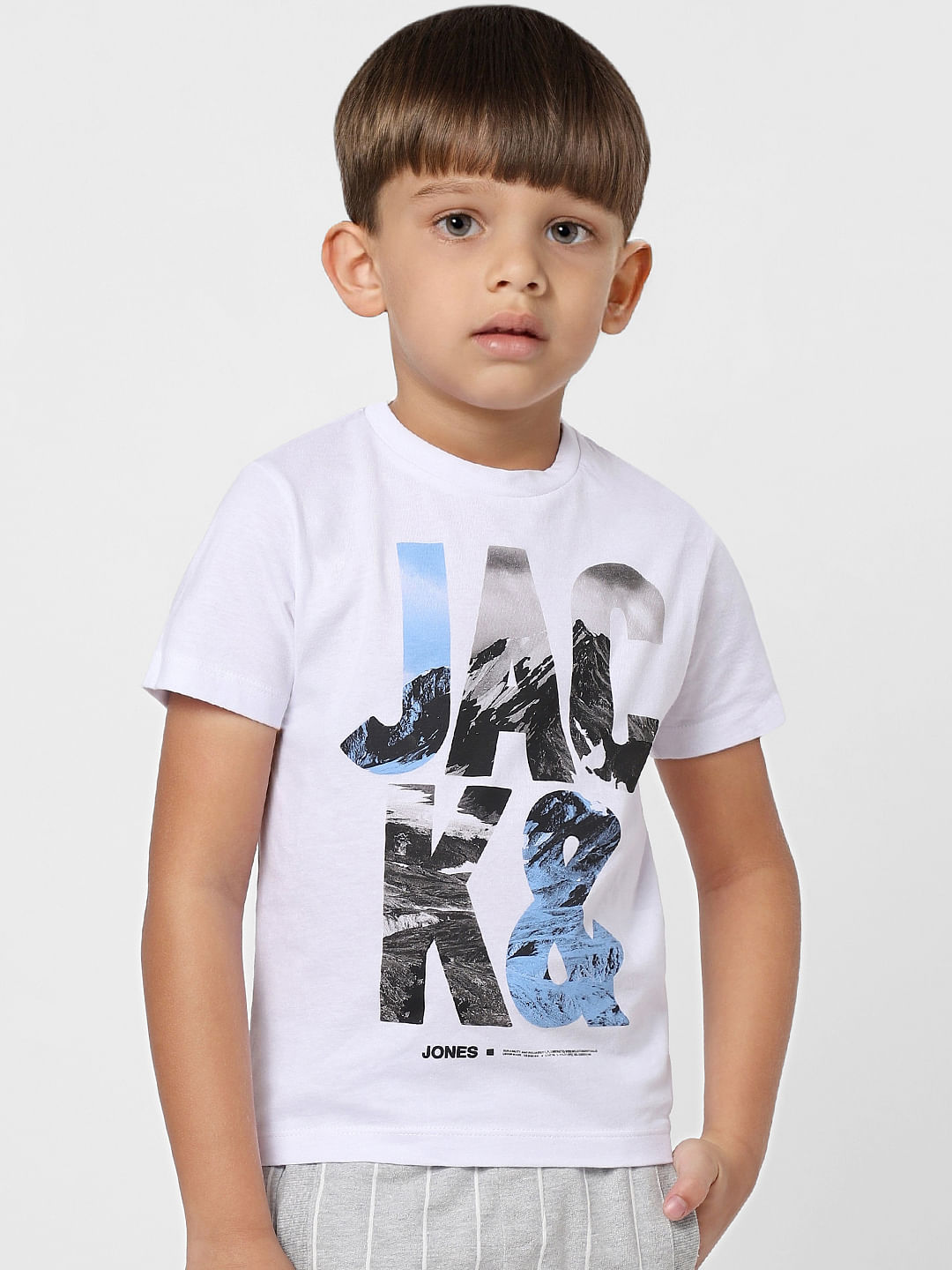 Boys White Graphic Print Crew Neck T-shirt