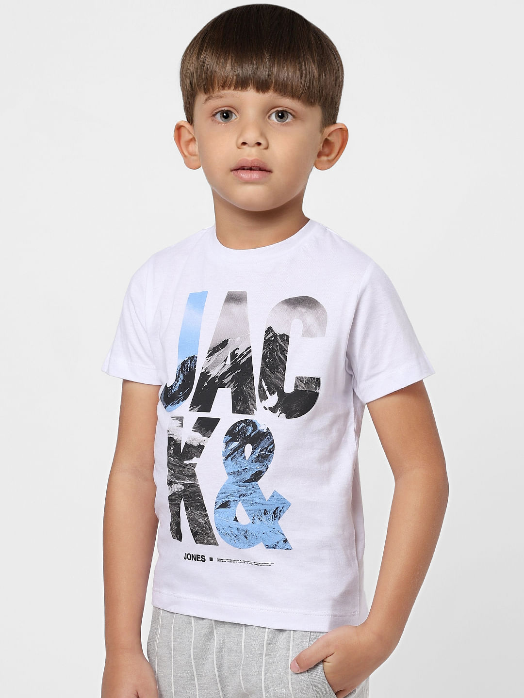 Boys White Graphic Print Crew Neck T-shirt