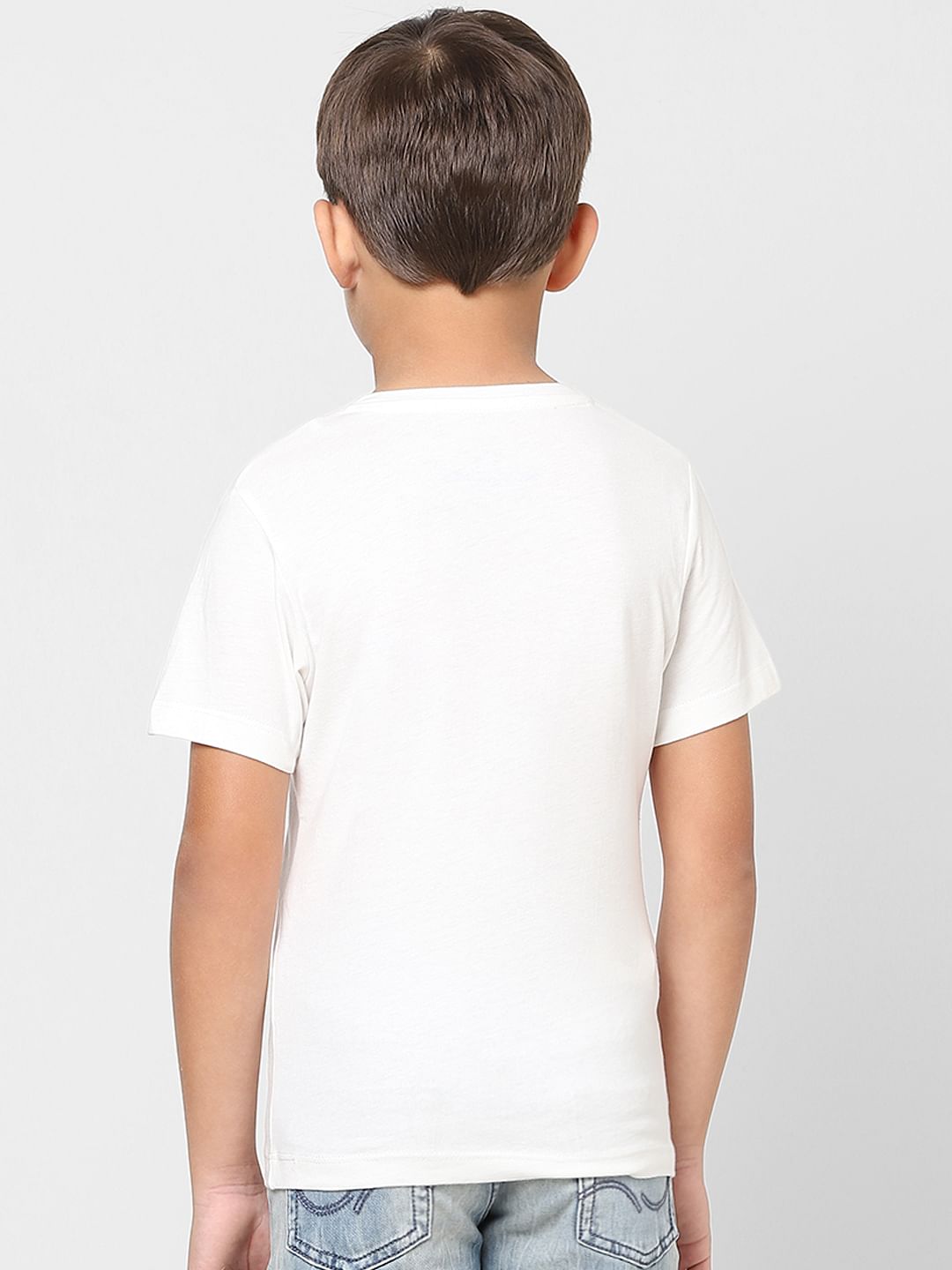 Boys White Logo Print Crew Neck T-shirt
