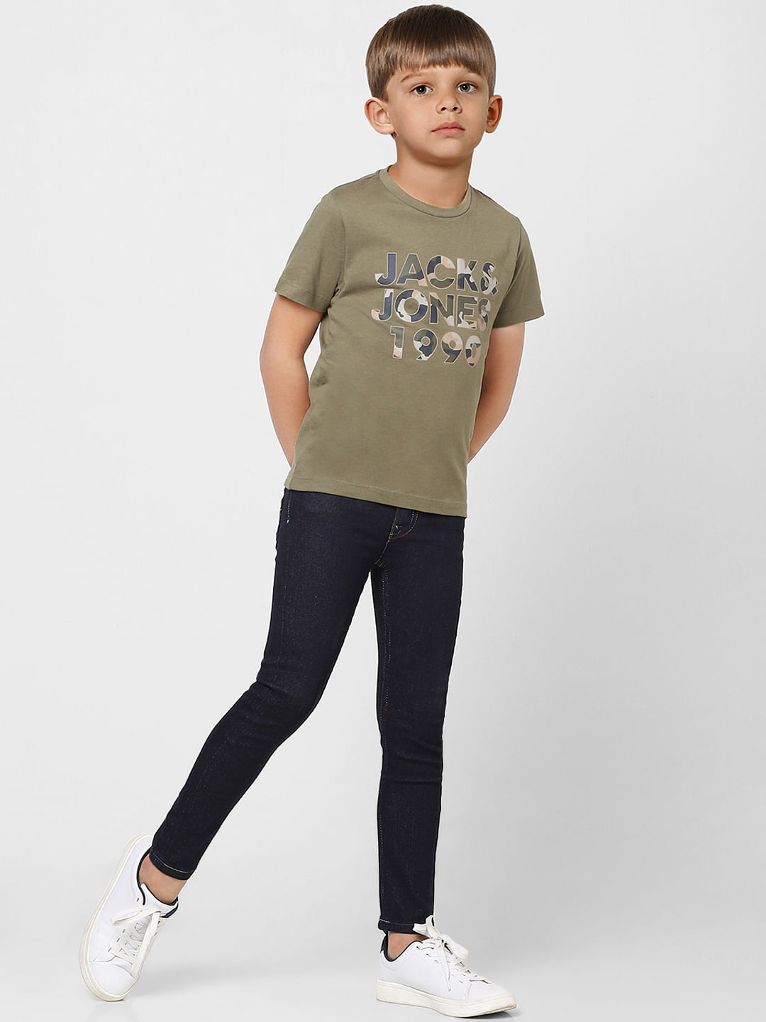Boys Green Camo Logo Print Crew Neck T-shirt - 4/5Y