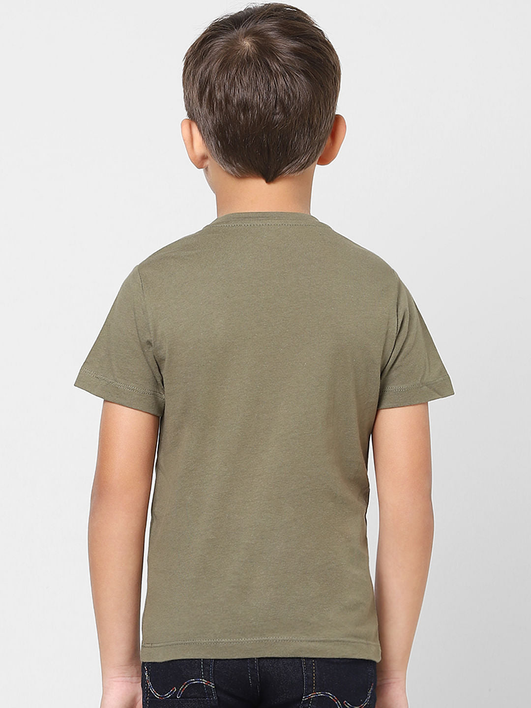 Boys Green Camo Logo Print Crew Neck T-shirt