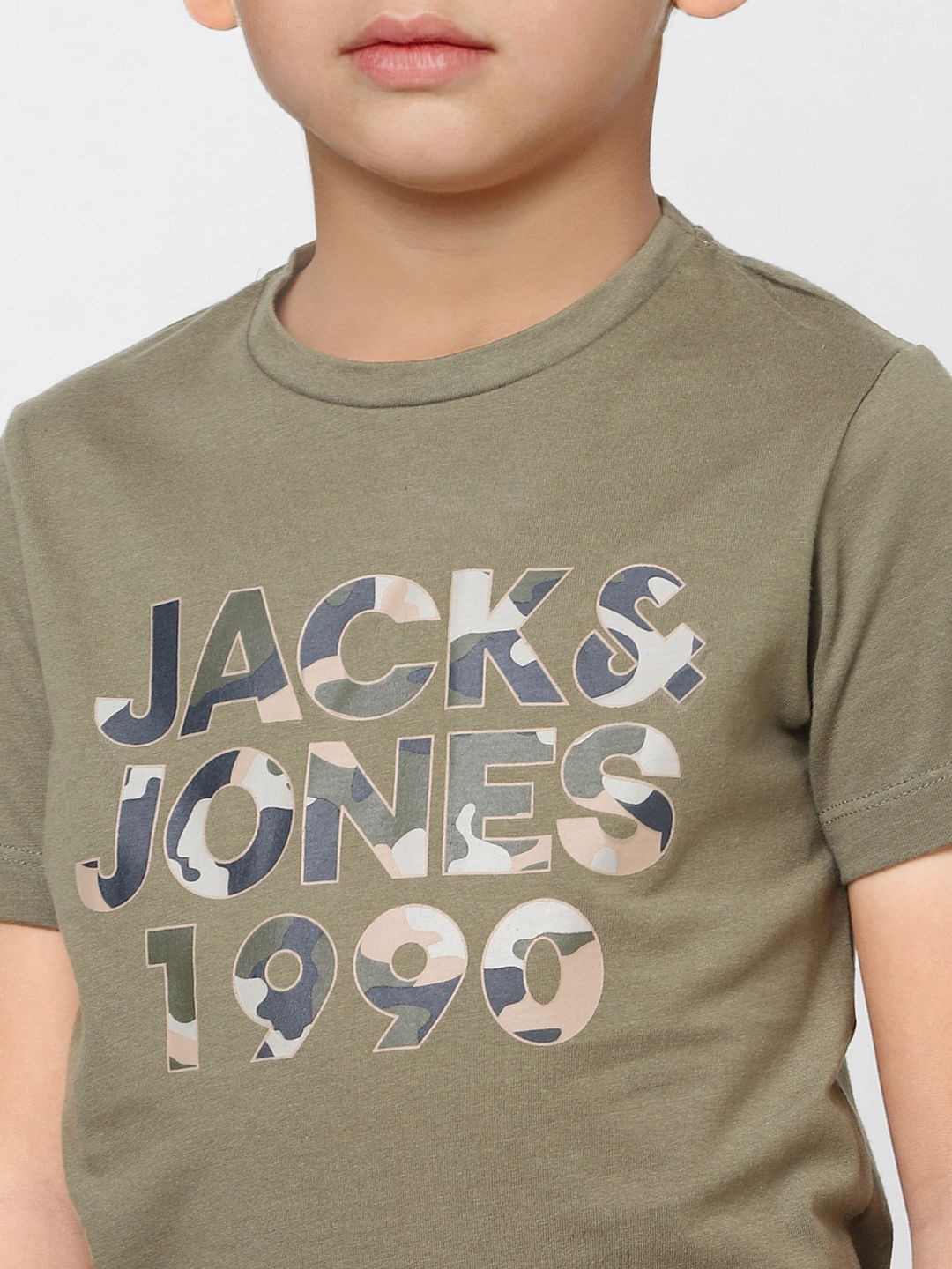 Boys Green Camo Logo Print Crew Neck T-shirt