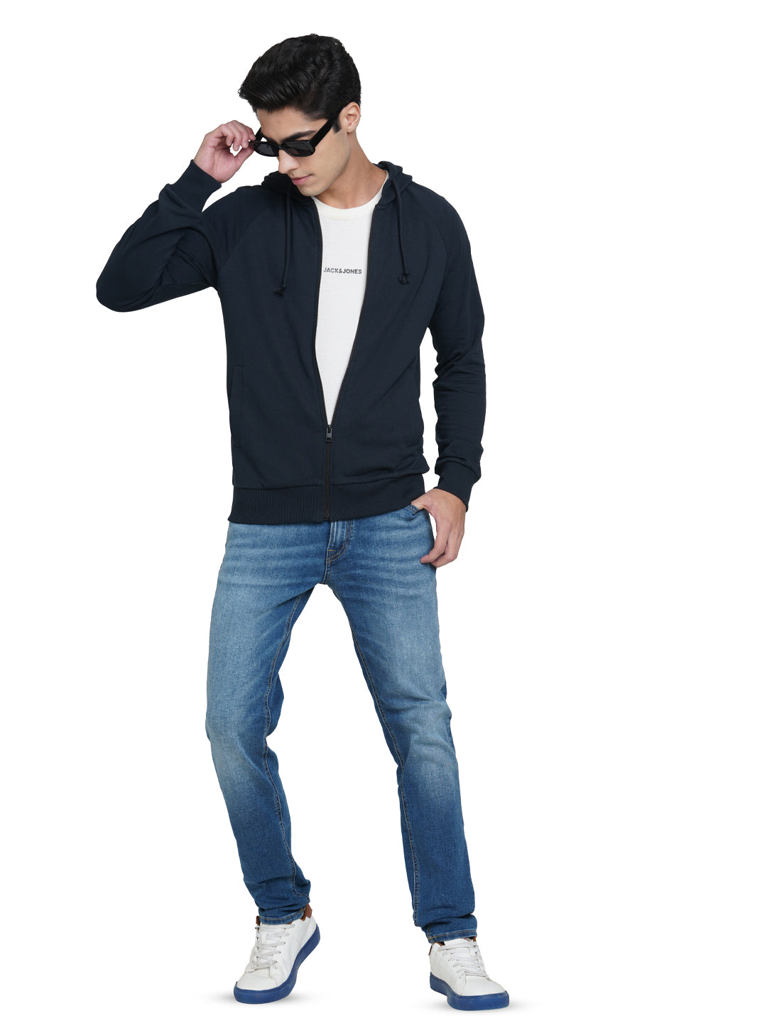 Dark Navy Zip-Up Hooded Jacket