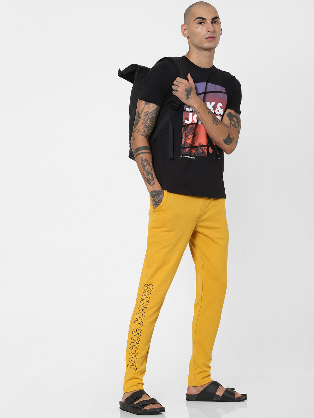 Yellow Mid Rise Logo Print Sweatpants - S